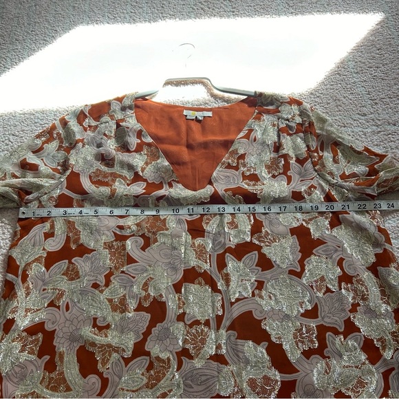 Boden Autumn Floral Blouse Long Sleeves Gold Lurex Size 14 - Picture 8 of 14